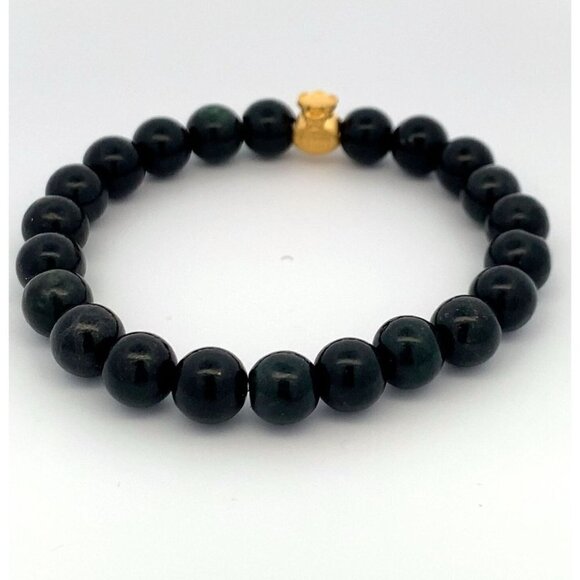 Natural Jade Black Stretchable Bracelet Size 6 with 24K Gold Money Bag - Picture 4 of 8